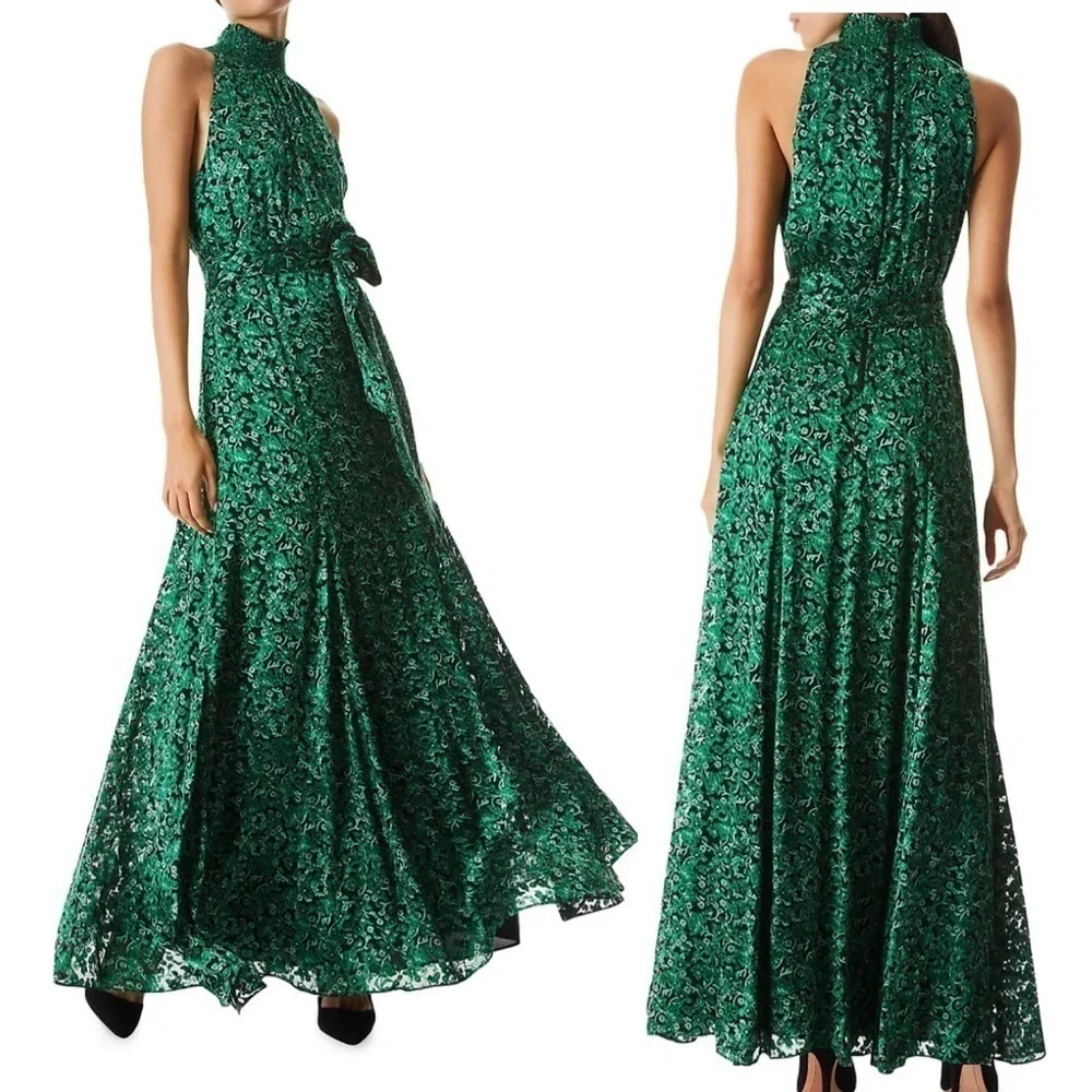 Alice + Olivia Dita High Neck Silk Maxi Dress